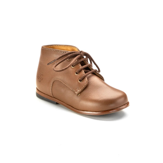 Derbi taupe leather toddler high shoe with laces, made in Spain