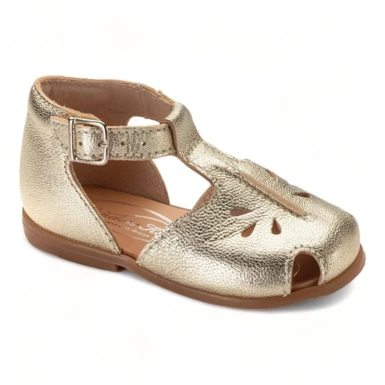Toddler Giselle gold leather summer bottie with strap