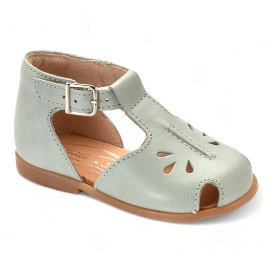 Giselle Light Blue Leather Toddler Summer Bottie with Strap