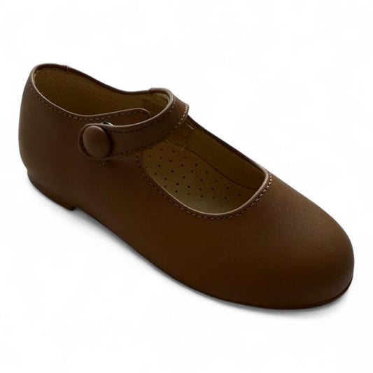 Sophia - Tan Leather Girls Mary Jane Button English Classic