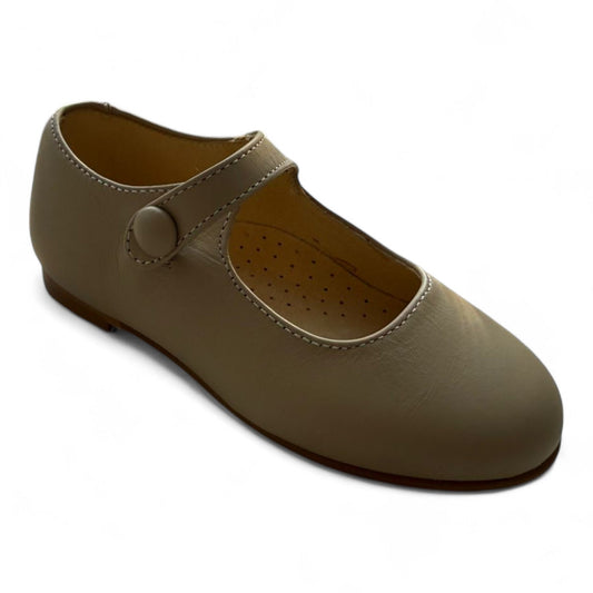 Sophia - Beige Leather Girls Mary Jane Button English Classic