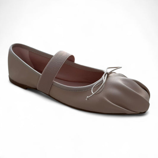 52026 - Rose Leather Teens Pleated Bow Flats Pretty Ballerinas