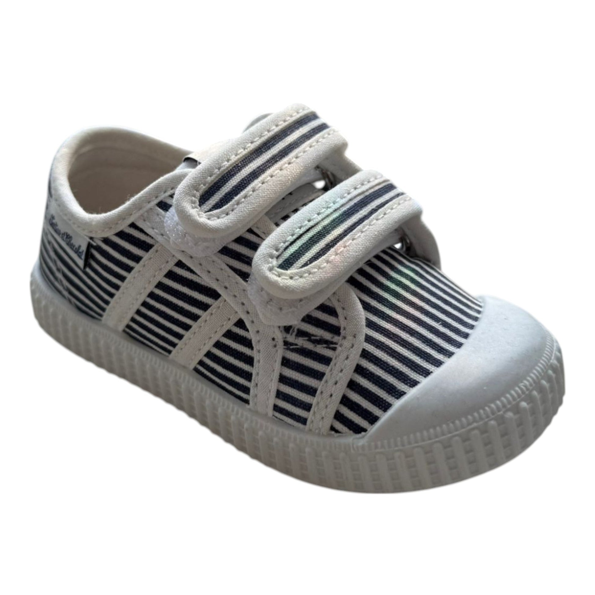 EASY - Blue White Striped Soft Baby Sneaker Pom d'Api