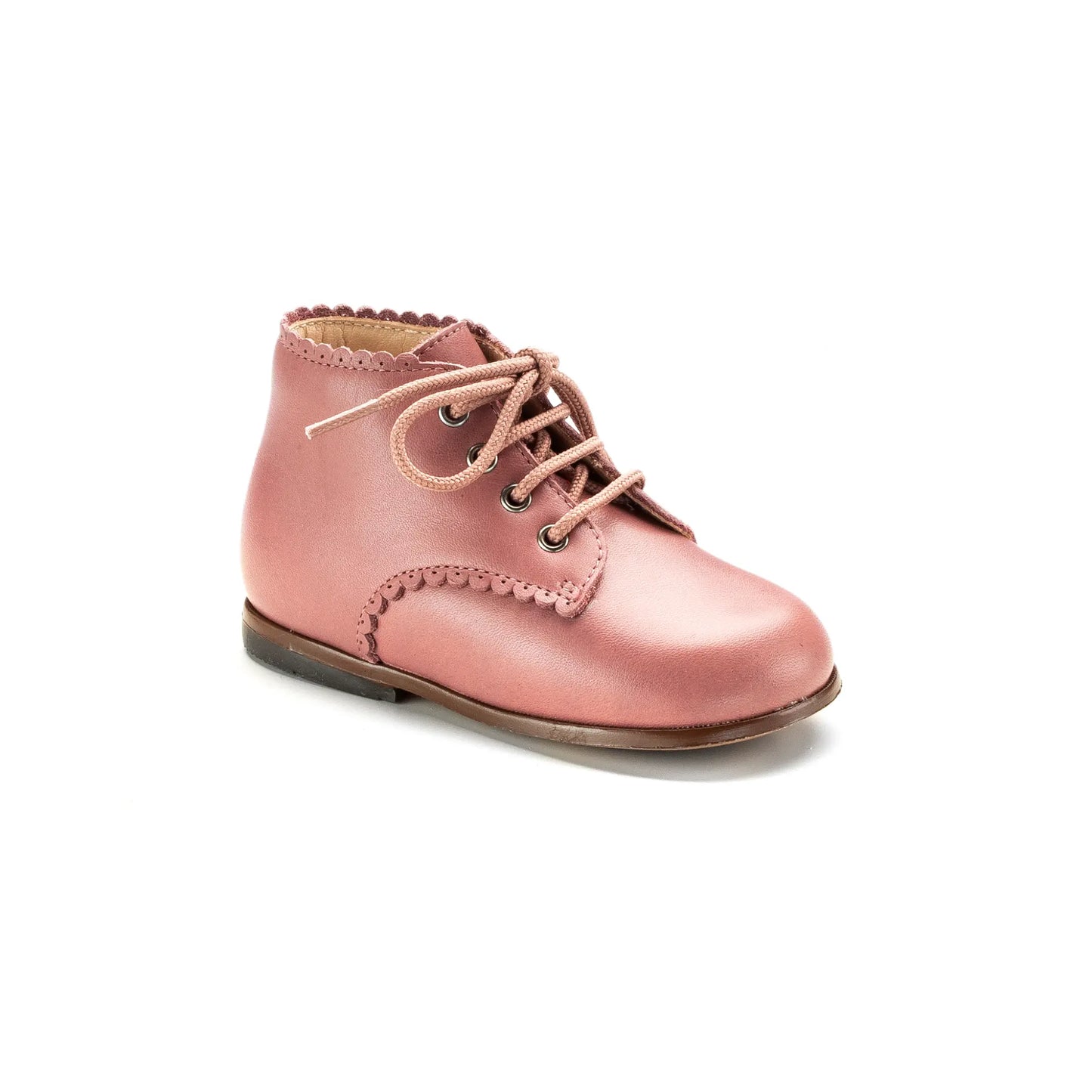 Ivette pink leather toddler high lace shoe made in Spain
