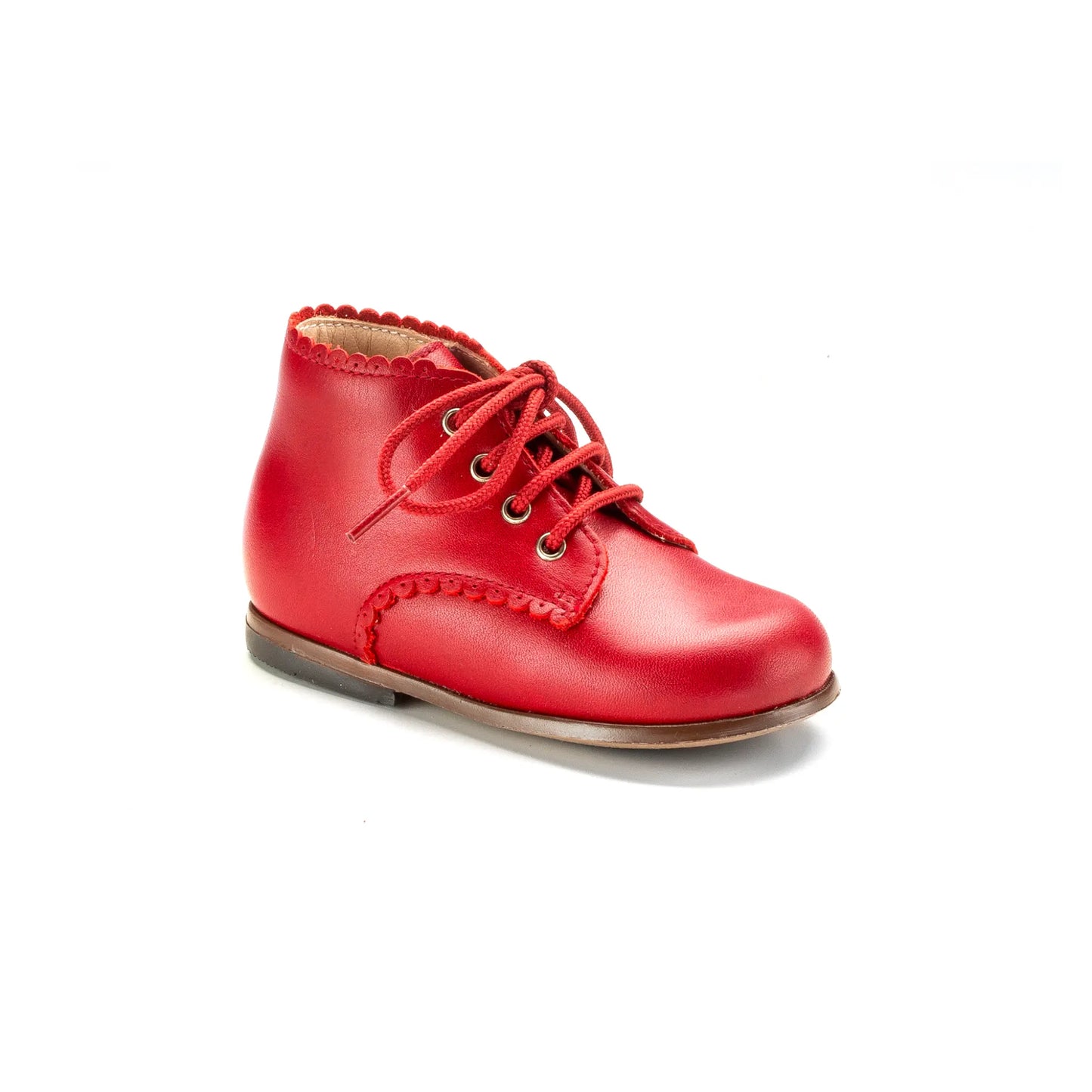 Toddler wearing red leather Ivette high lace shoe