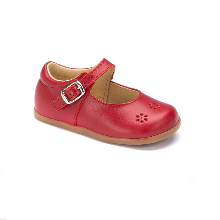 Red leather baby walker strap for toddlers, made in Spain