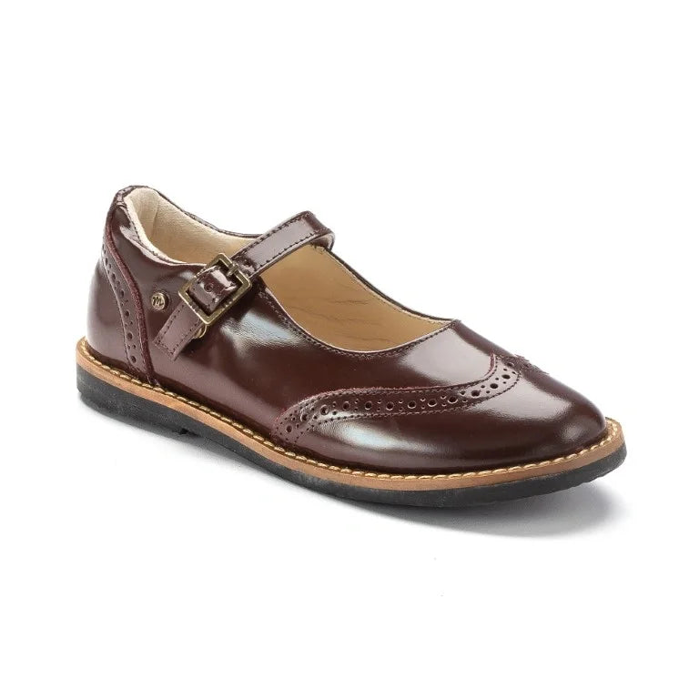Mirella Brown Leather Girls Mary Jane Shoe