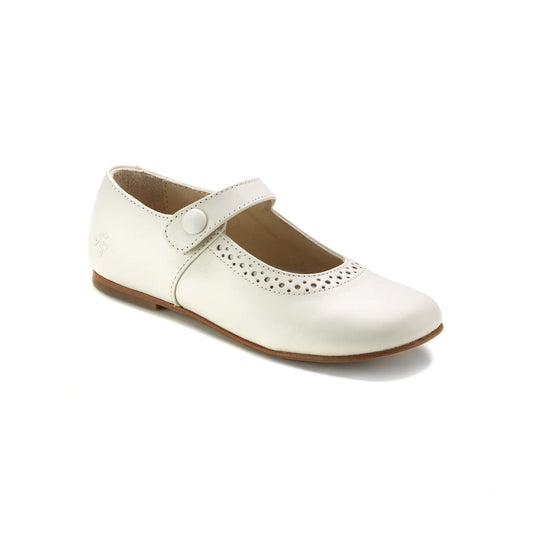 Perfo off white leather toddler's MaryJane dress shoe with strap