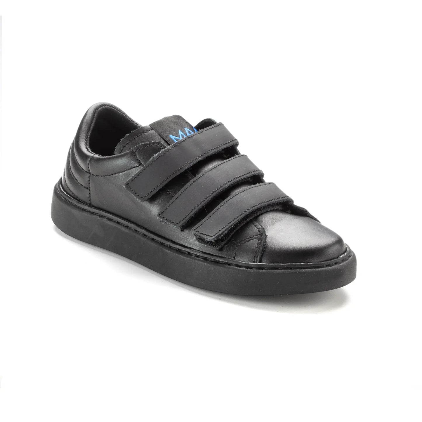 Sunny Boy's Black Leather Double Velcro Strap Sneaker Shoe