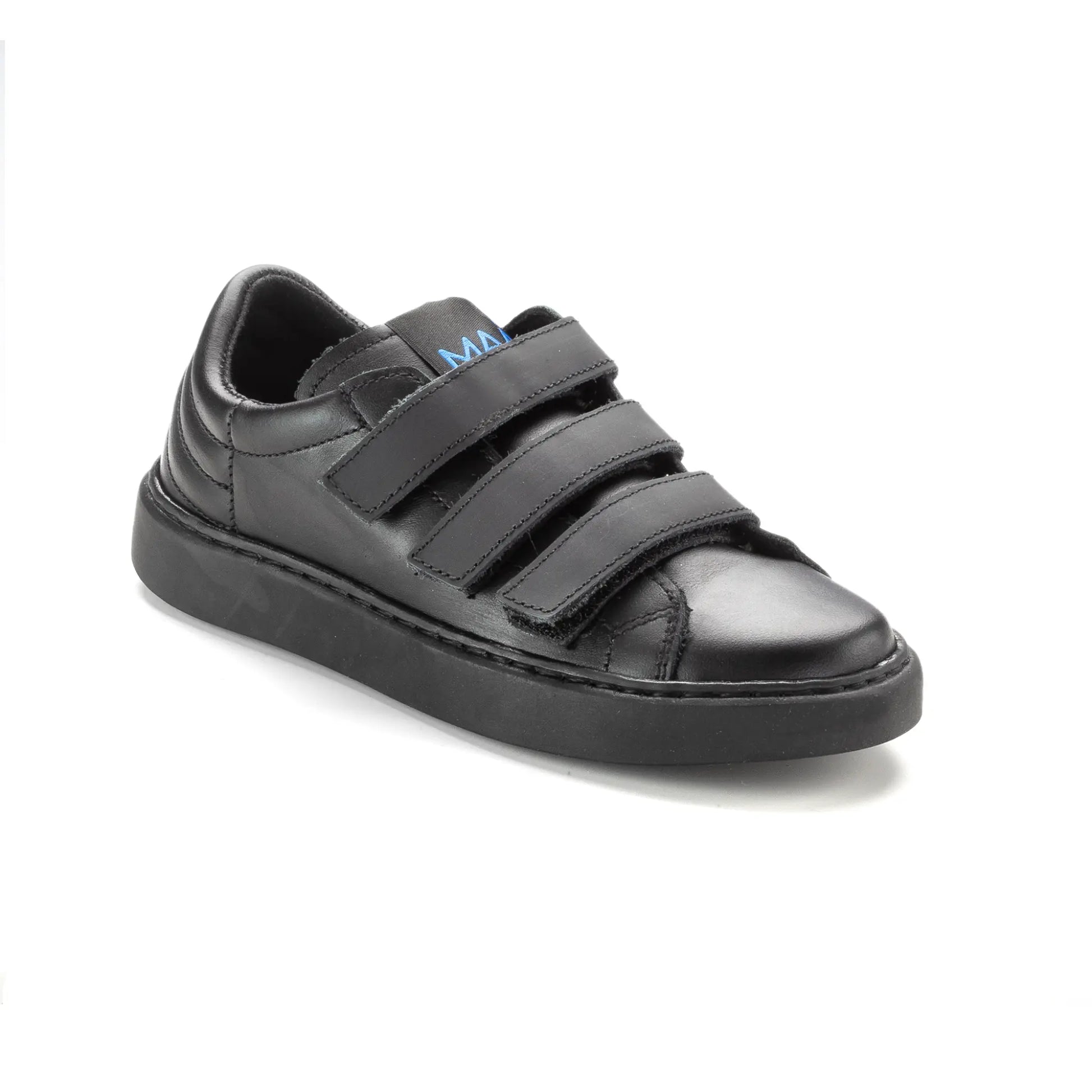 Sunny Boy's Black Leather Double Velcro Strap Sneaker Shoe