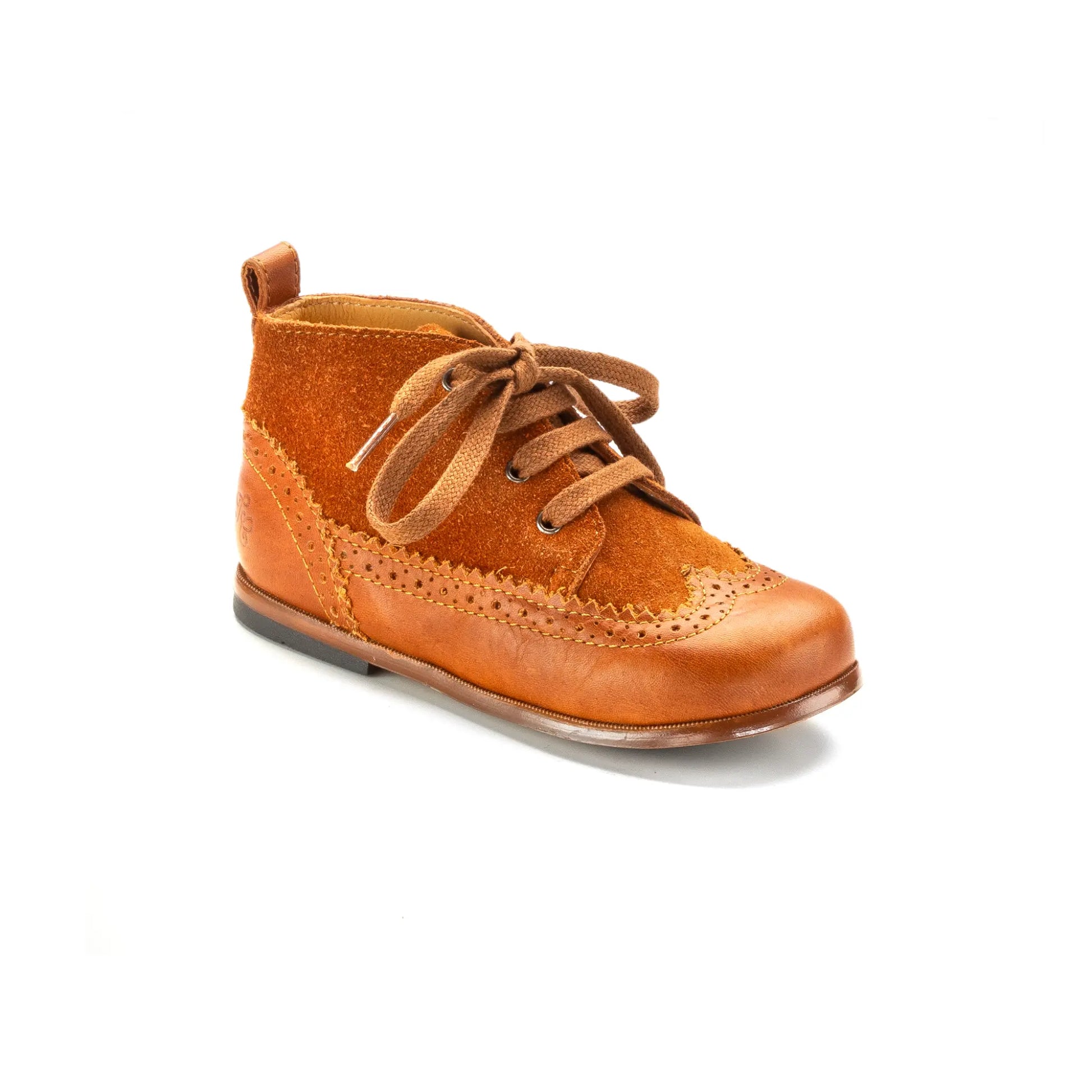 Tan leather toddler high shoe suede bootie made in Spain