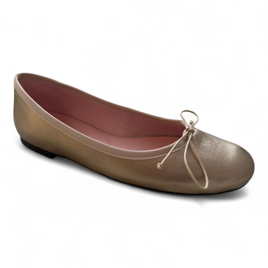 49909 - Gold Leather Teens Bow Shoe Pretty Ballerinas