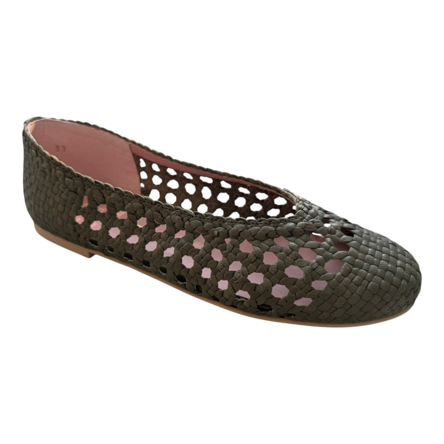 48828 - Green Olive Leather Summer Net Shoe Pretty Ballerinas
