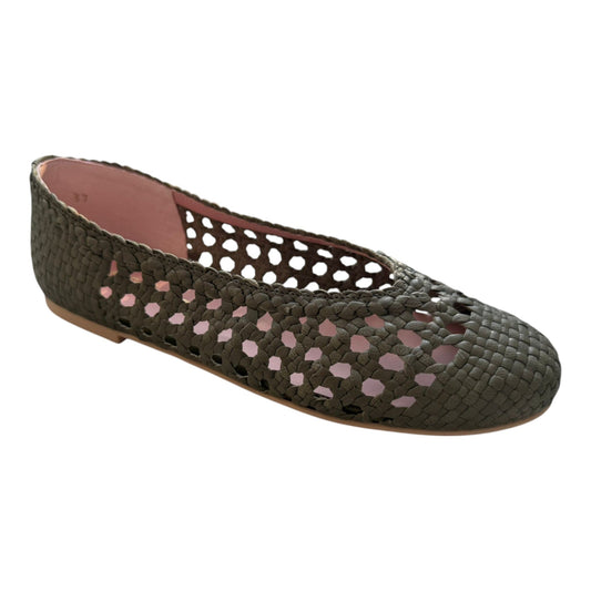 48828 - Green Olive Leather Summer Net Shoe Pretty Ballerinas
