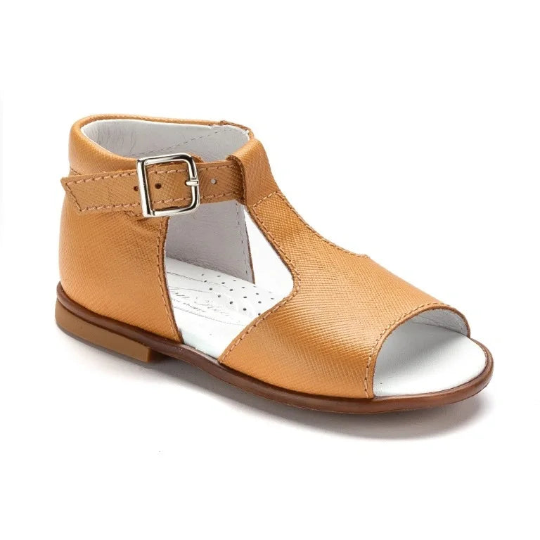Yiyi tan leather toddler sandal with strap design