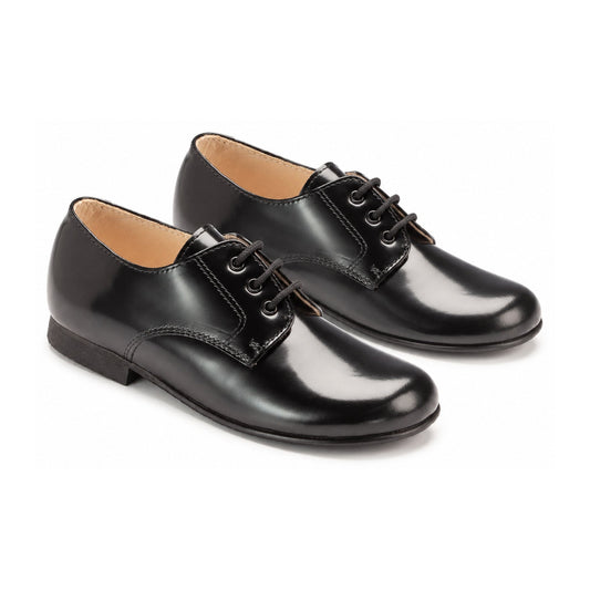 Elegant Black Polished Leather Boys Lace Shoe