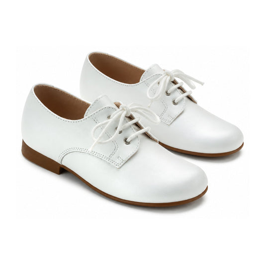 White Leather Boys Lace Shoe