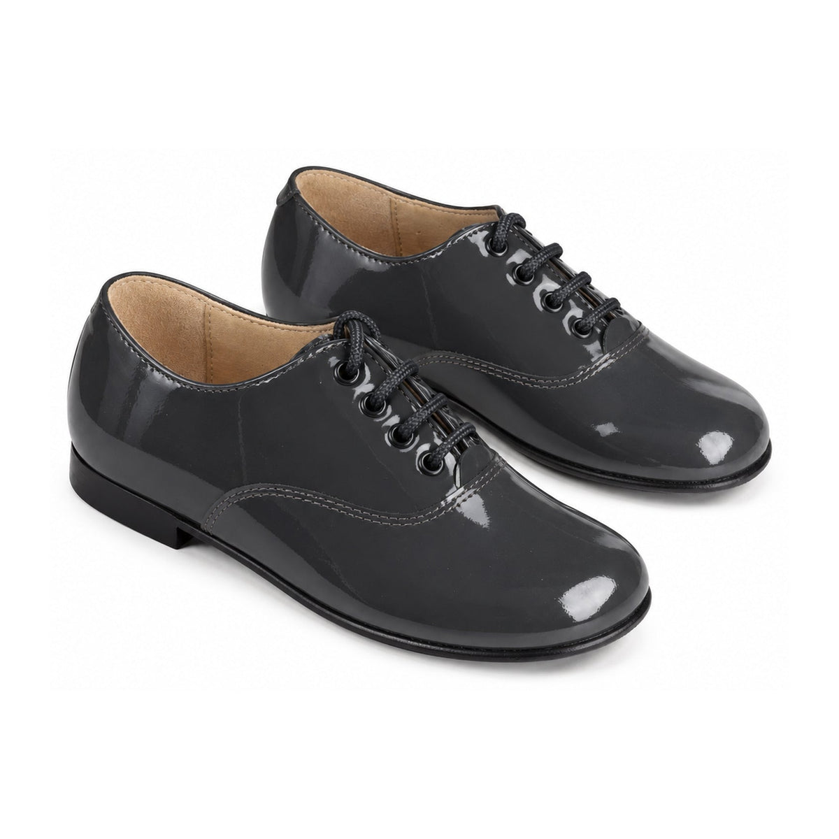 Gray Patent Leather Lace-Up Shoes for Boys by Beberlis