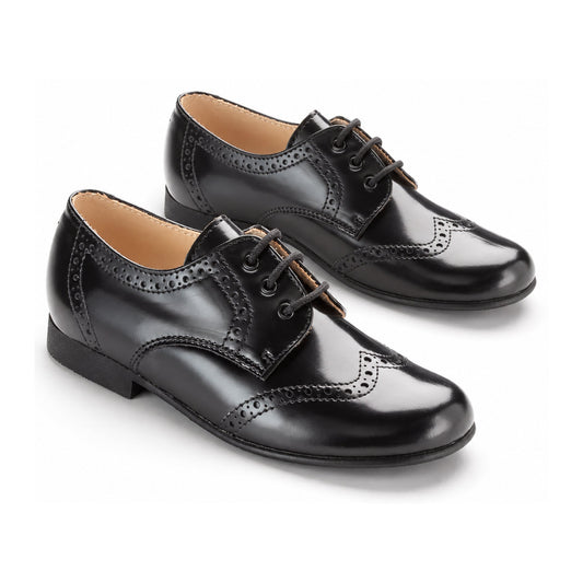 Boys Black Polished Leather Tie Shoes