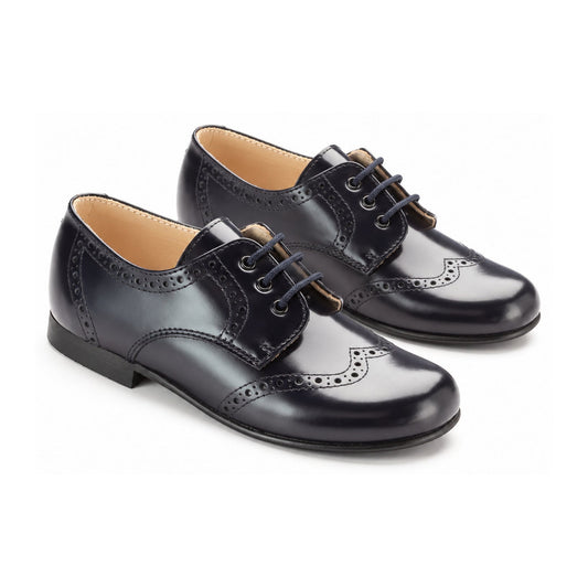 Navy Polished Leather Boys Tie Shoe
