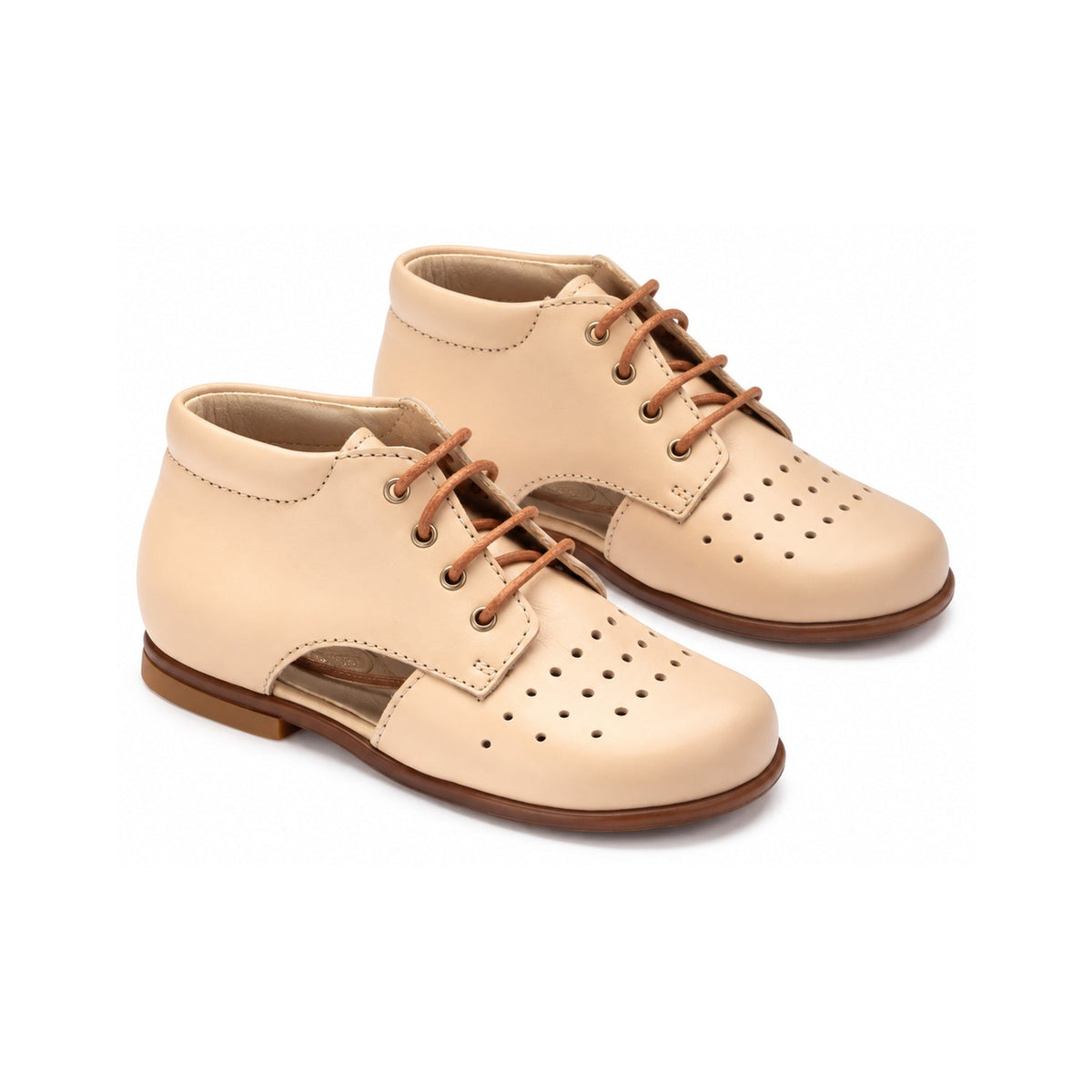 Beige Leather Babys Summer Lace Shoe