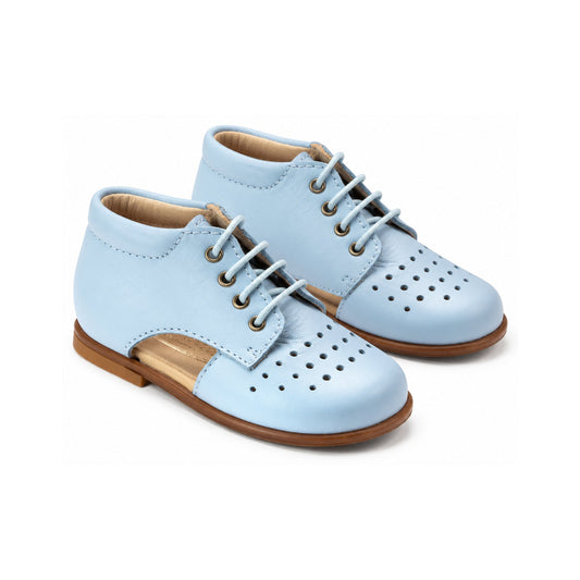 Light Blue Leather Baby Summer Lace Shoe