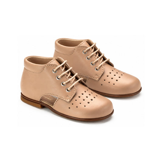 Taupe Leather Babys Summer Lace Shoe
