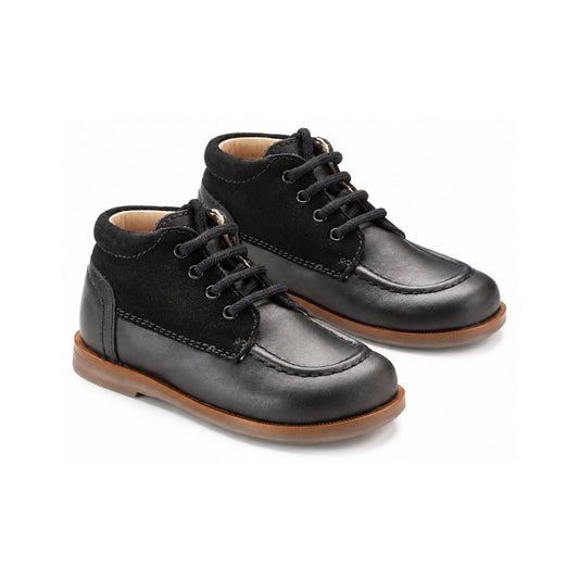 Black Leather Baby High Lace Shoe