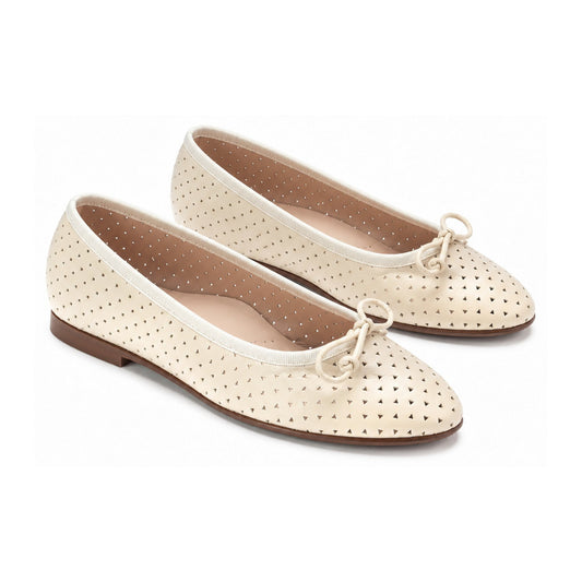Cream Leather Girls Summer Bow Shoe