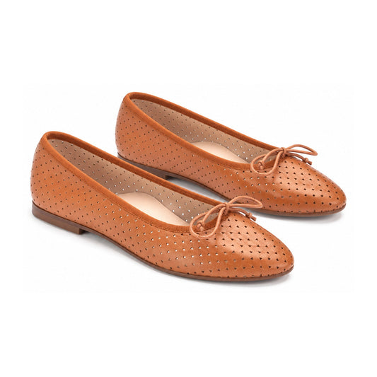 Tan Leather Girls Summer Bow Shoe