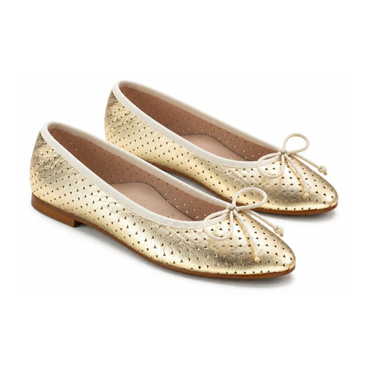 Gold Leather Girls Summer Bow Shoe