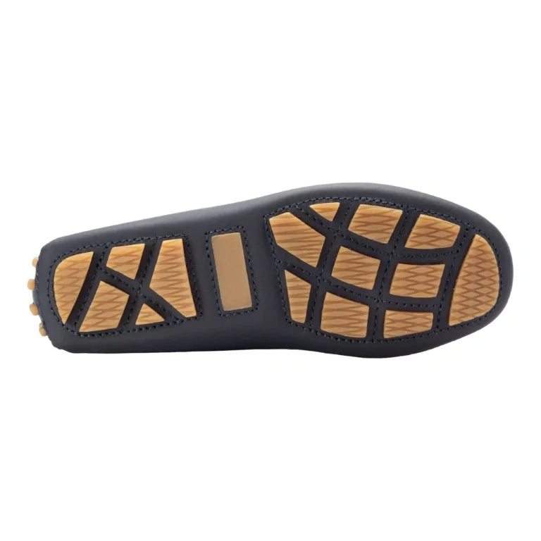 Navy Sahara Girls Moccasin Loafer with Beige Stitch Detail