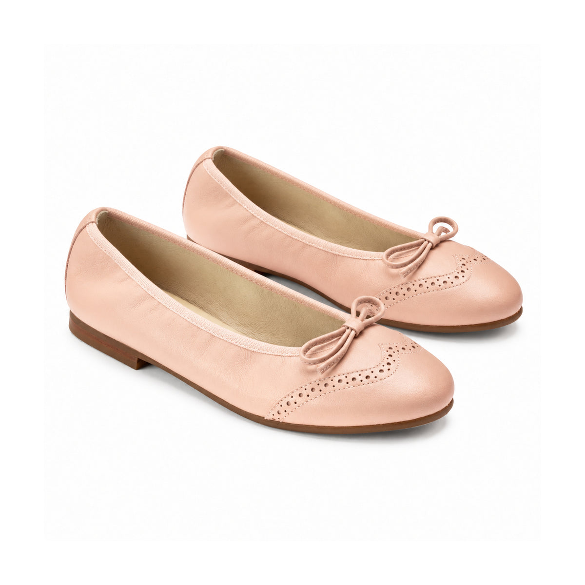 1540 - Soft Pink Girls Leather Bow Shoe