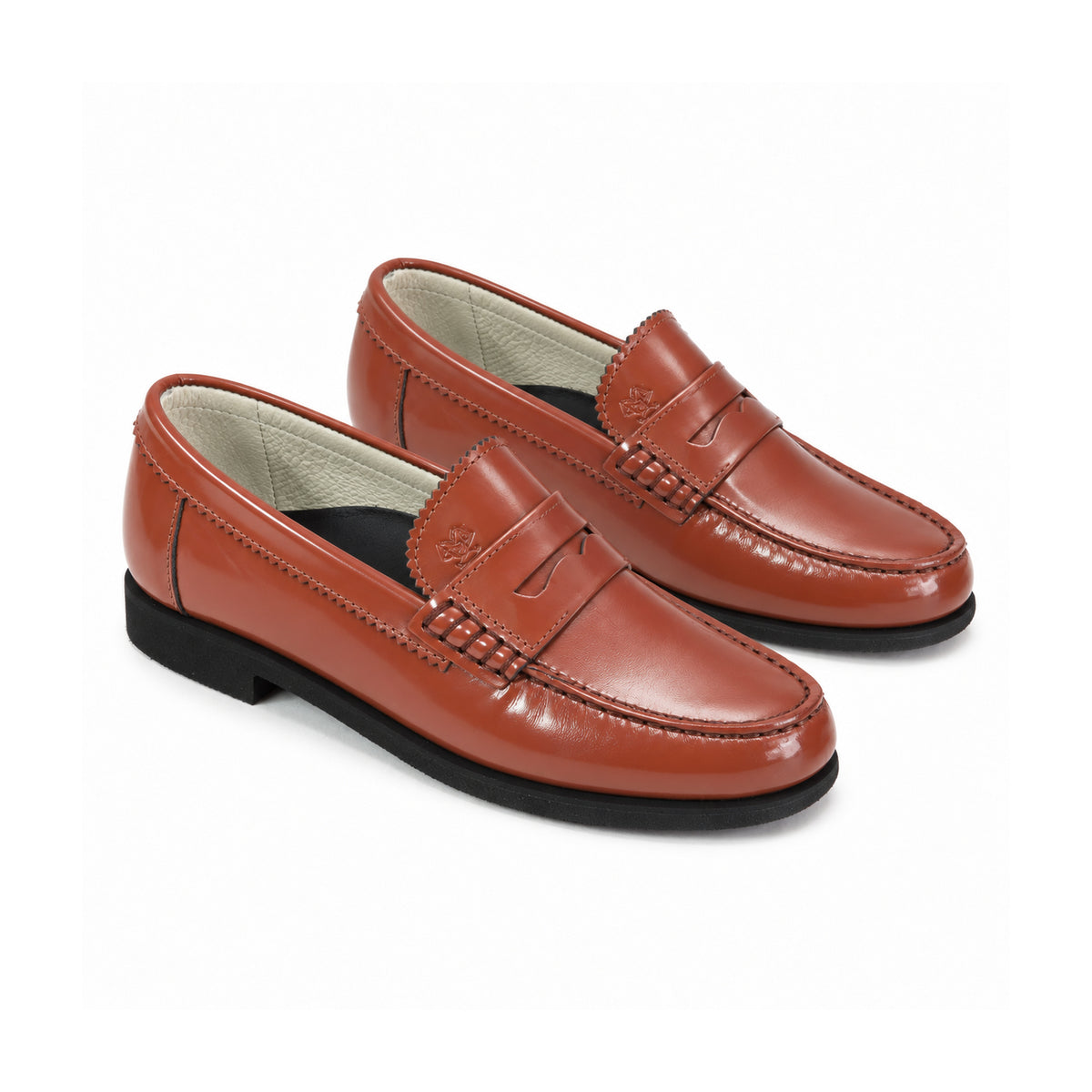 2525 - Wood High Shine Leather Girls School Loafer