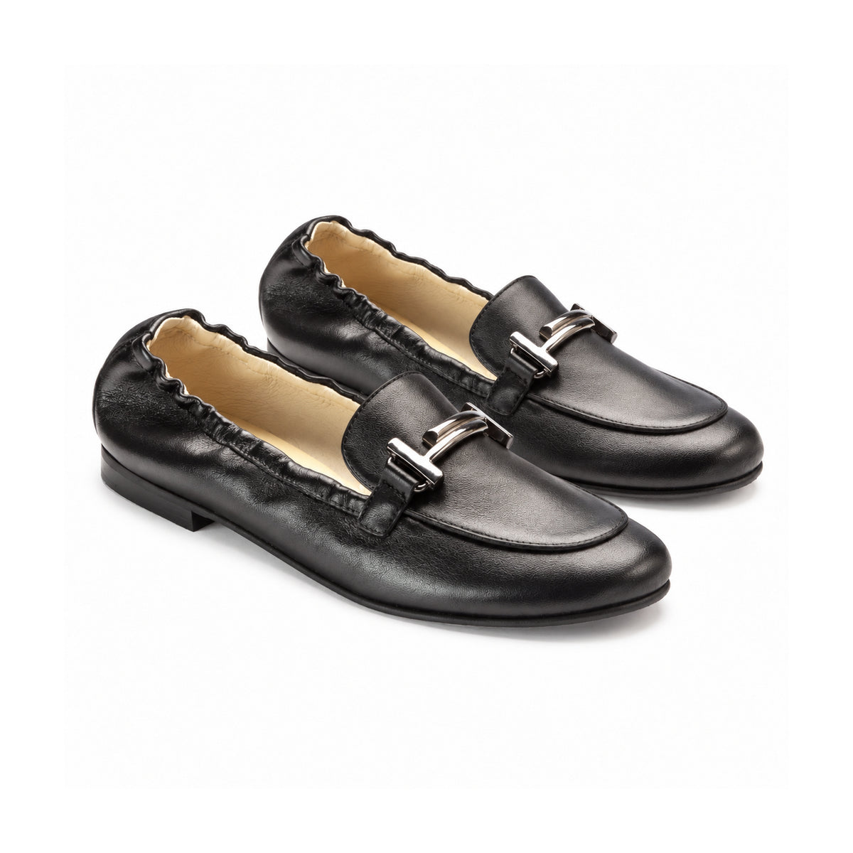 1635 - Black Soft Leather Flat Loafer for Girl by London Kids