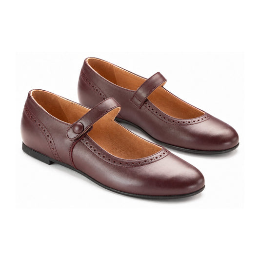 Bordo Leather Girls Mary Jane Strap Shoe