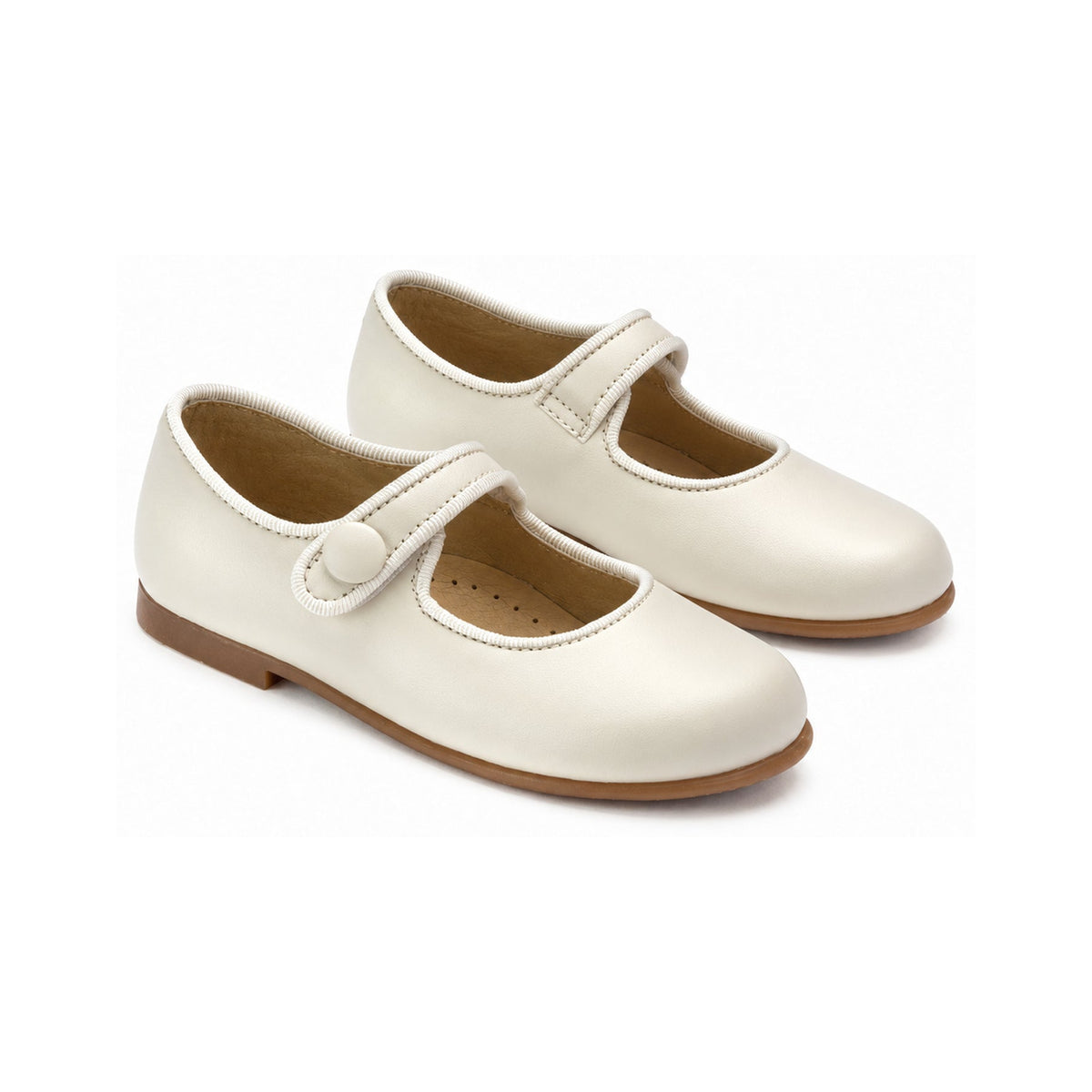 Off White Leather Baby Button Shoe