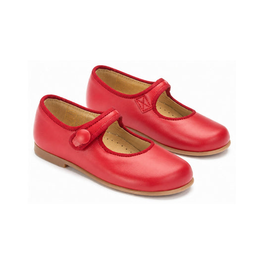 Red Leather Baby Button Shoe