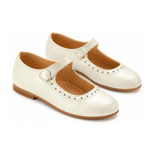 Off White Leather Girls Mary Jane Button