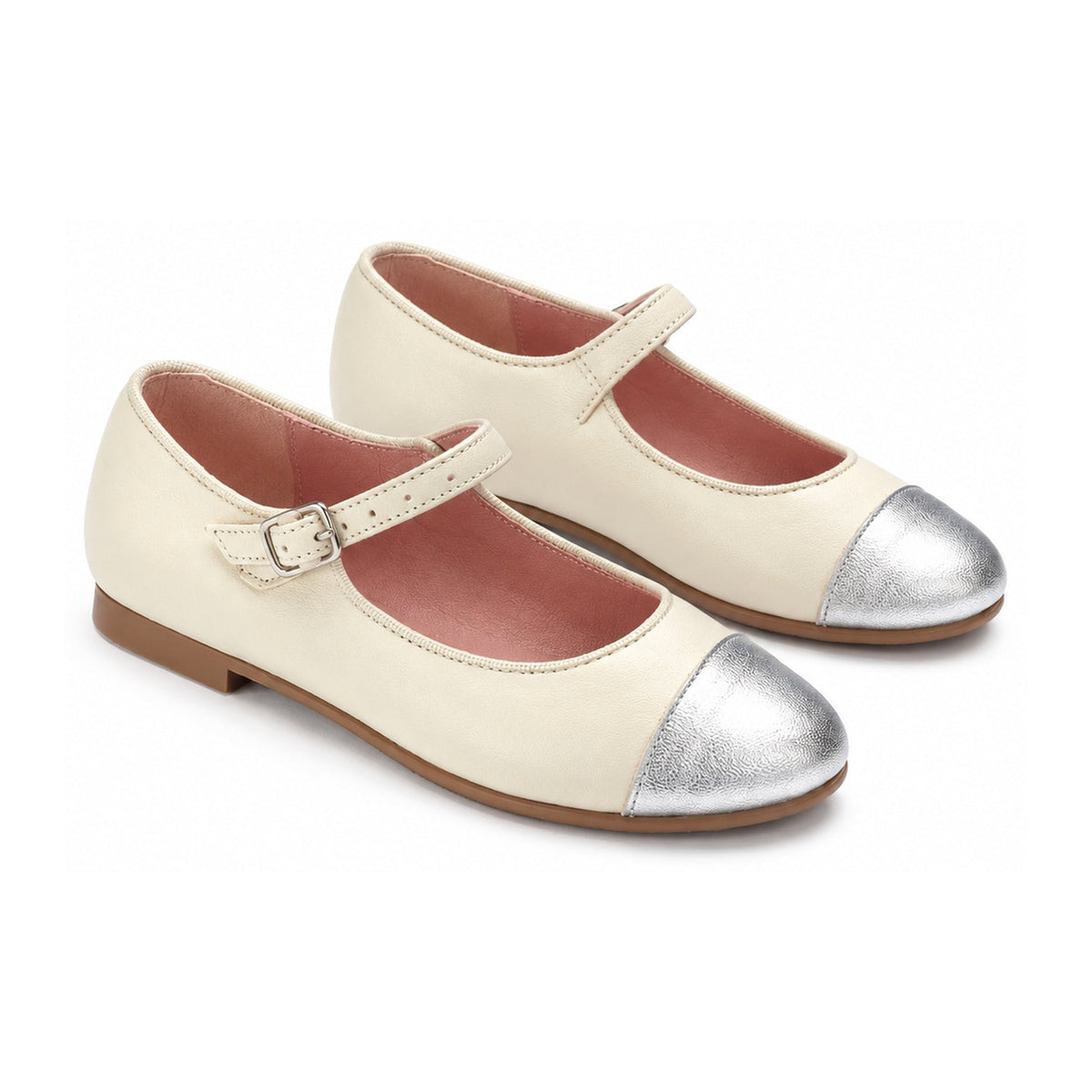 Beige Leather Girls MaryJane Shoe
