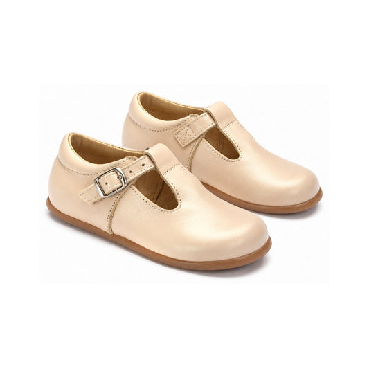Beige Leather Baby T-Strap