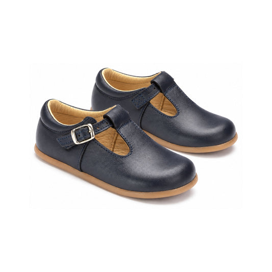 Navy Leather Baby T-strap for Toddlers