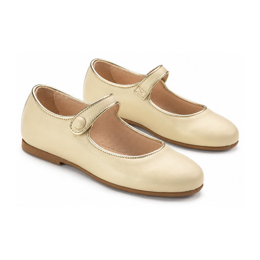 Beige Leather Girls Mary Jane