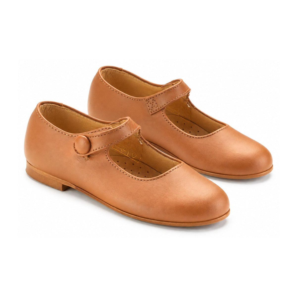 Tan Leather Girls Mary Jane Button