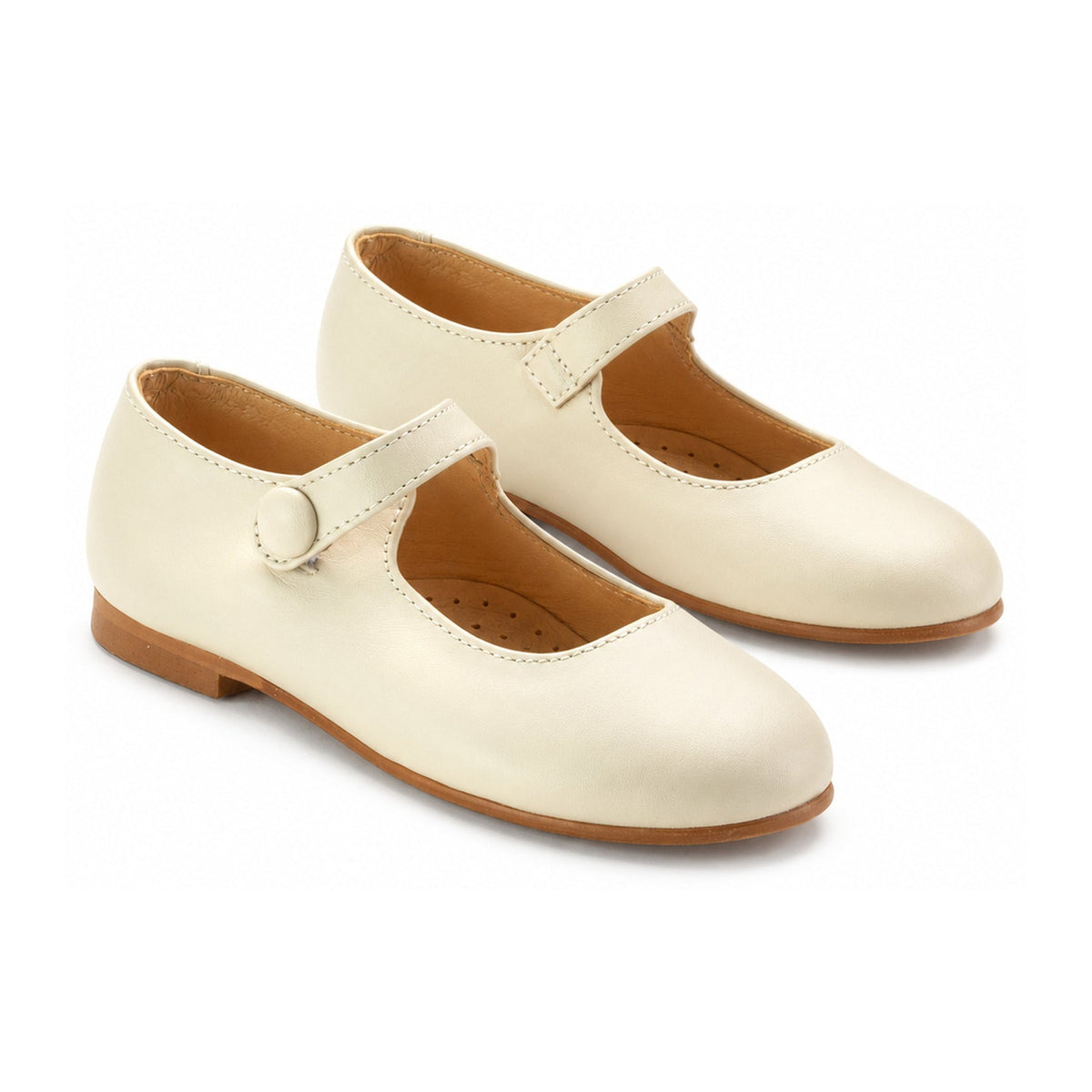 Off White Leather Girls Mary Jane Button