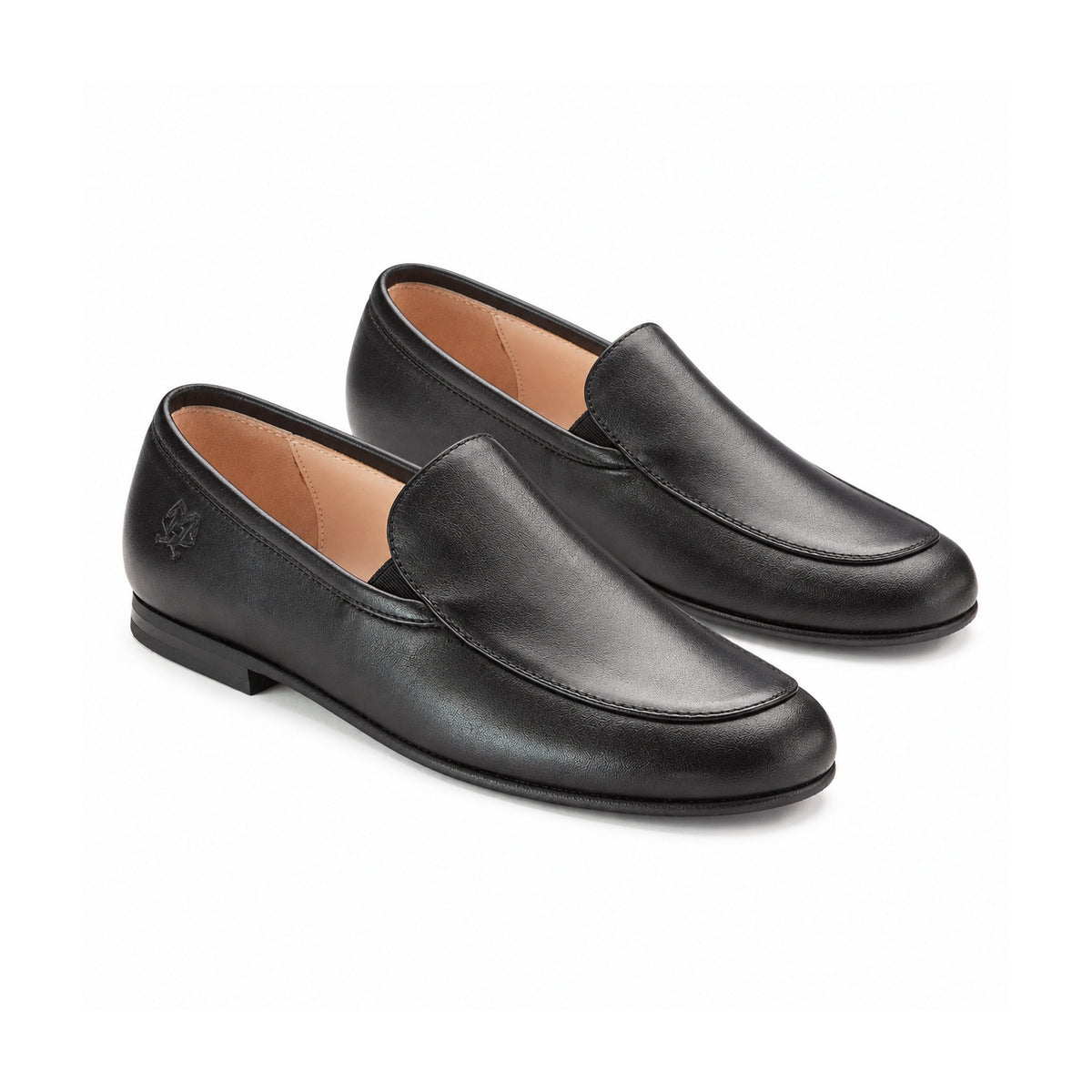 1346 - Classic Black Leather Boys Slip-on Loafers