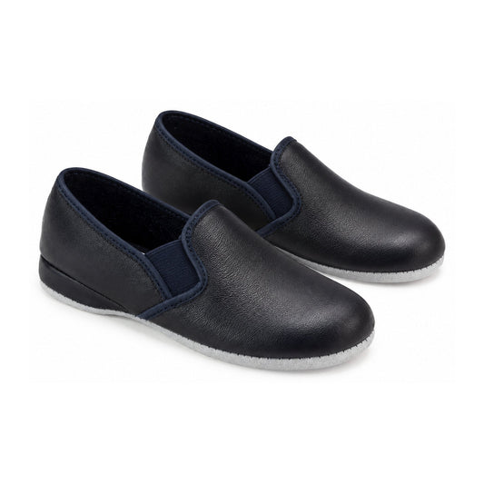 Navy Soft Leather Slipper for Boy/Girl by Froment Leroyer
