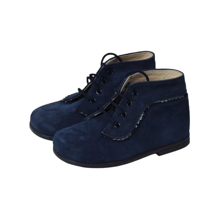 Blue suede high top toddler shoes with laces