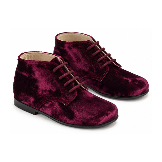 Bordeaux Velvet Lace-Up Boots for Girls – Elegant and Comfortable