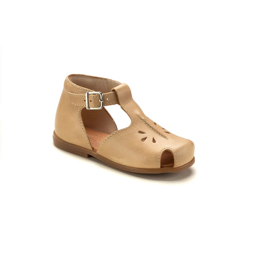Giselle beige leather toddler summer bottie with strap